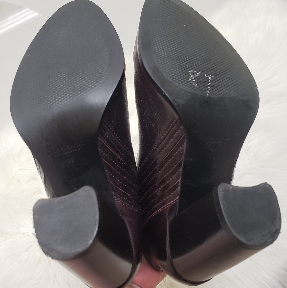 Zara Basic Brown Leather Pull On Ankle Boots - image 4